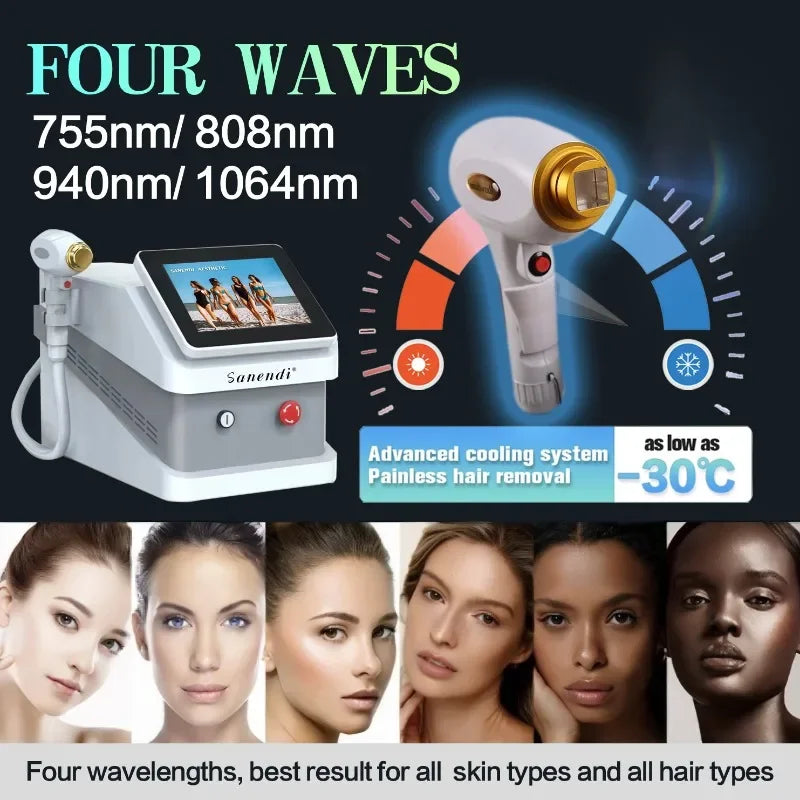 Portable Diode Laser Hair Removal Professional Machine Ice Body Hair Removal Machine 4-wave Permanent epilator for women