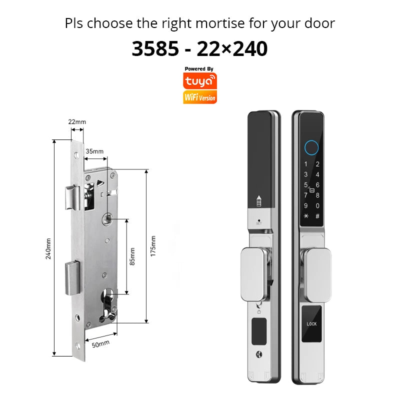 Tuya WiFi Smart Aluminum Door Lock Waterproof Fingerprint APP Password RFID Card Digital Electronic Glass Sliding Door Lock