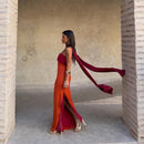 The Suzette | Color-Block Scarf-Collar Maxi Dress