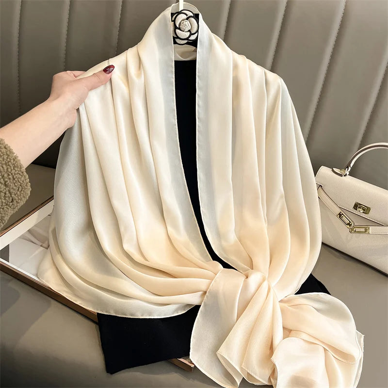 New 16 Colors Solid Silk Scarf Women Fashion Quality Soft Scarves Female Shawls Foulard Bandana Beach Cover-ups Wraps Luxury