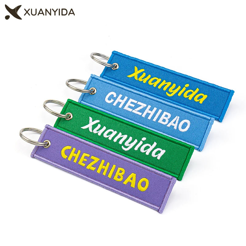 Custom Embroidered Keychain Key Tag For Car Motorcycle Double-sided Embroidery Fabric Keychains Customized Your Text Name Logo