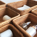 Handgeflochtener Rattan-Korb, Obstkorb, Teekorb, Snackkorb, Brotkorb, Kosmetikaufbewahrung, rechteckige Aufbewahrungsbox, Haushalts-Küchenbedarf