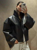 Retro Crocodile Pattern Short Women's Leather Jacket High Collar Zipper Loose Long Sleeve Jackets 2026 Lady Street Daily Wear