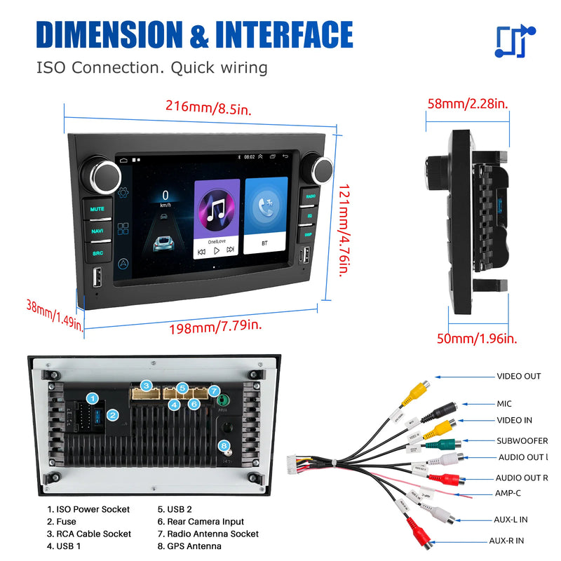 ESSGOO Android 14 Car Radio GPS Navi DAB For Opel/Vauxhall Astra H Corsa C D Zafira B Wireless Carplay Android Auto 64G AI Voice