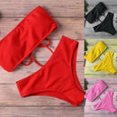 New Bikini High Waist Strapless Sexy Bikini Women Swimwear Women  Fashion Swimsuit Padded Bathing Suit Monokin Pure Color