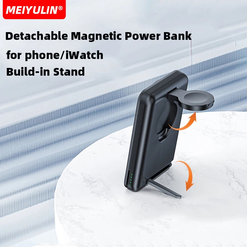 3in1 10000mAh Magnetic Wireless Power Bank Fast Charging Base Stand 5000mAh Portable External Battery for Apple iWatch iPhone 15