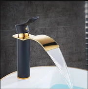The Cascade | Gold and White Waterfall Basin Faucet in Solid Brass