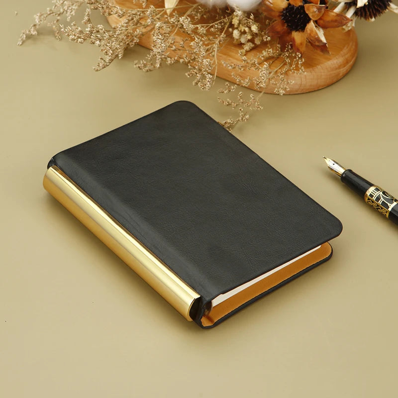 Metal Leather A7 Notebook Mini Pocket Notebook Portable Loose-leaf Notebook Luxury Hand Ledger Budget Planner Agenda