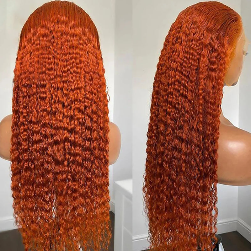 12-34 Inch Ginger Orange 13x6 Curly Lace Front Wigs Deep Curly Human Hair Wigs 13x4 HD Transparent Deep Wave Lace Frontal Wigs
