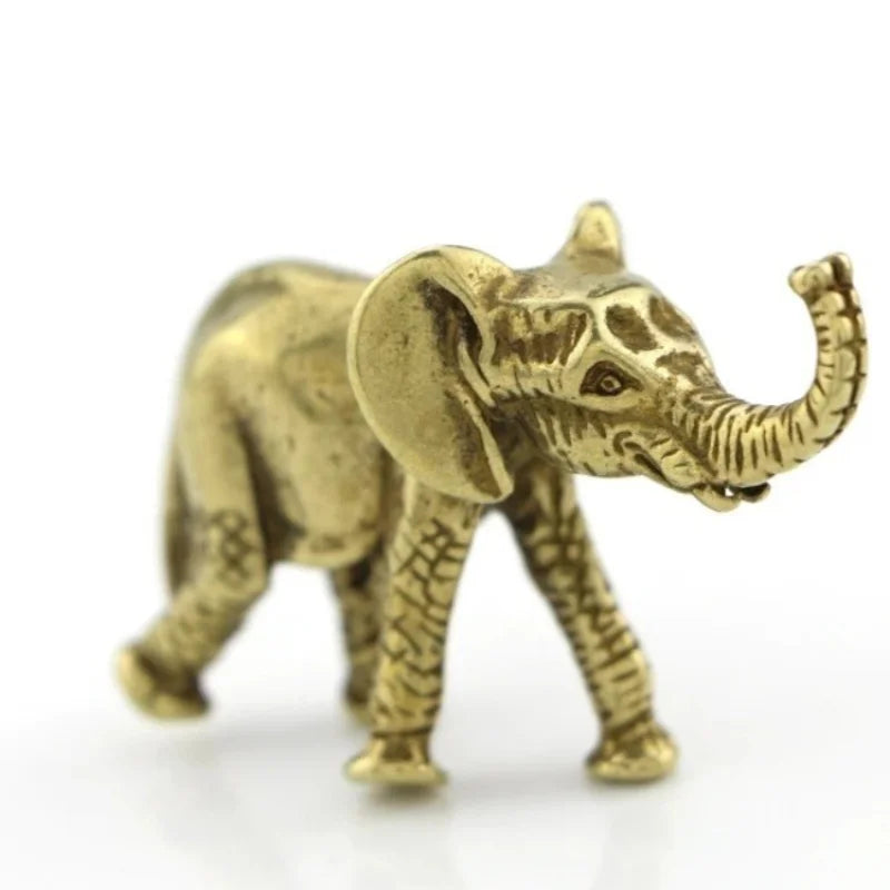 Antique Mini Elephant Figurines for Home Decoration Office Tea Pet Desktop Animal Ornaments Bronze Carving Handles