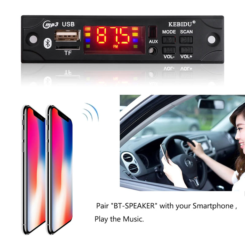 DC 12V Bluetooth 5.0 Wireless MP3 Player WMA Decoder Board USB TF FM Radio 3.5mm AUX Module Car Kit Wireless MP3 Music Player