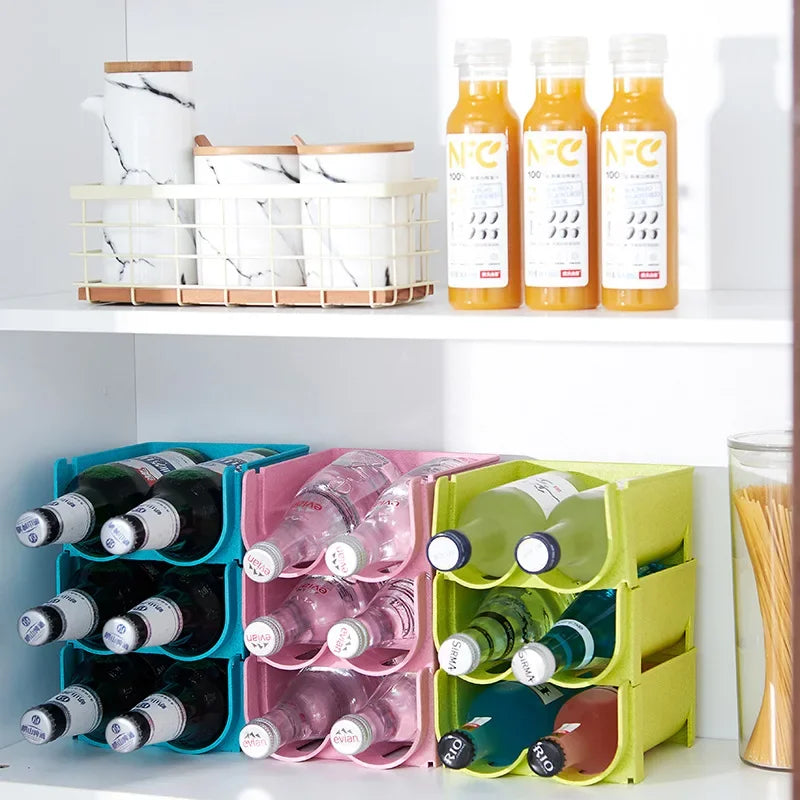 1pc Water Bottle Organizer Plastic Fridge Drink Storage Box Holder Refrigerator Stackable Wine Beverage Rack For Kitchen Tools