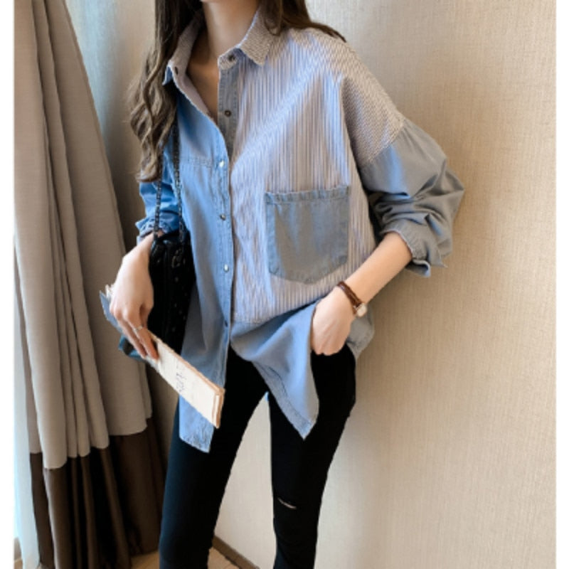 2023 Spring New Camisa Jeans Feminina Shirt Cotton Female Long Sleeve Women's Denim Shirt Loose Korean LooseBlouse 7256 50