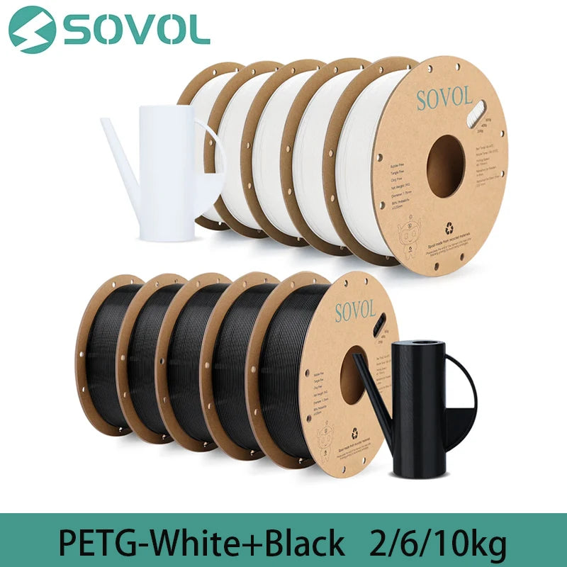 Sovol 2/6/10KG PETG Filament 1.75mm Black White , Wholesale 2/6/10 Rolls PLA ABS PETG Plastic For 3D Printer