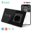 BSEED Zigbee Roller Shutter Switch Smart Light Wall Switches Electric Blinds Switch With EU Socket Support Tuya Smart Life Alexa