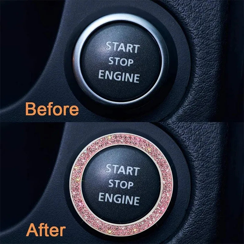 Auto Key Ring Stickers Bling Engine Start Stop Button Decoration Ring Shine Rhinestone Car One-click Engine Ignition Decals