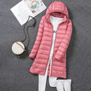 Women Ultra Lightweight Packable Long Puffer Jacket 2023 New Autumn Winter Warm Hat Detachable Hooded Female Coat Parka 5XL 7XL