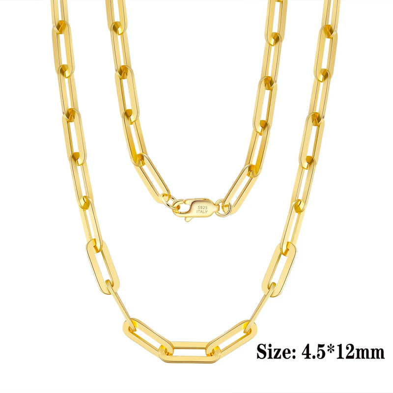ORSA JEWELS 6mm 9mm 12mm Sizes Paperclip Link Chain Necklace 925 Sterling Silver 14k Gold Chain Man Woman Necklaces as Gift SC39