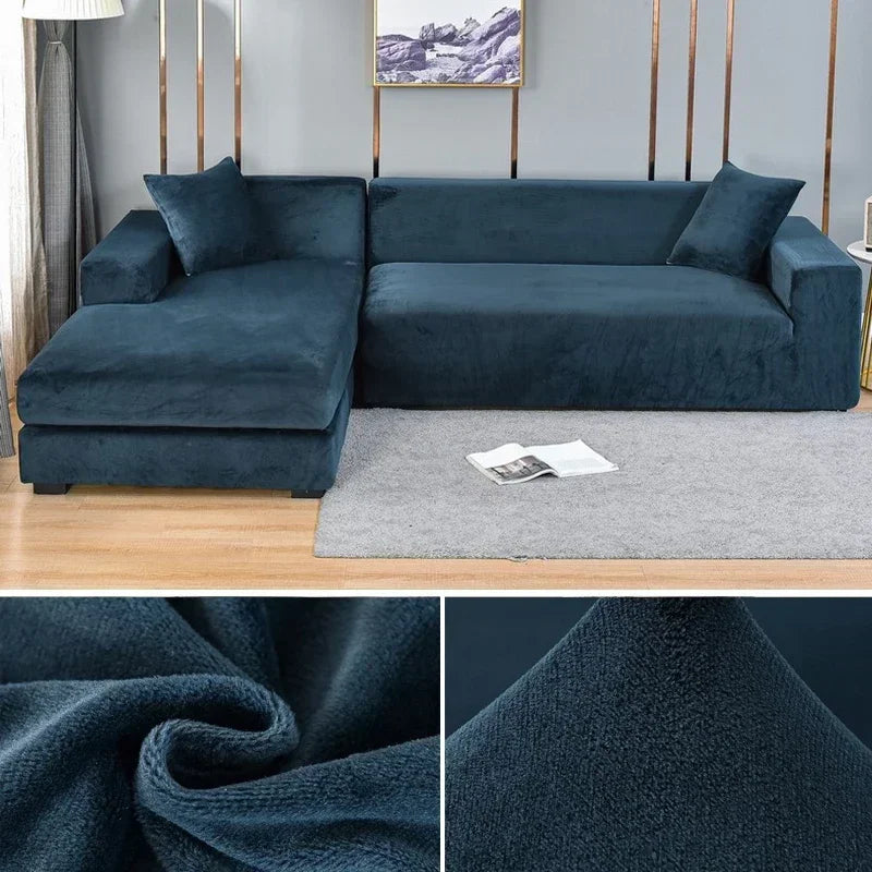 Velvet Sofa Cover Thick Elastic 1/2/3/4 Seater Sofa Cover for Living Room Velvet Plush L Shaped Corner Sofa  Couch Cover