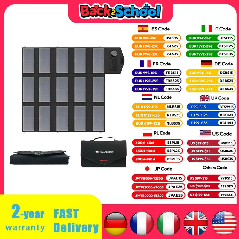 ALLPOWERS 100W 18V 12V Portable Solar Panel Foldable Solar Battery Charger for Laptop Mobile Phone Power Station Travel Camping