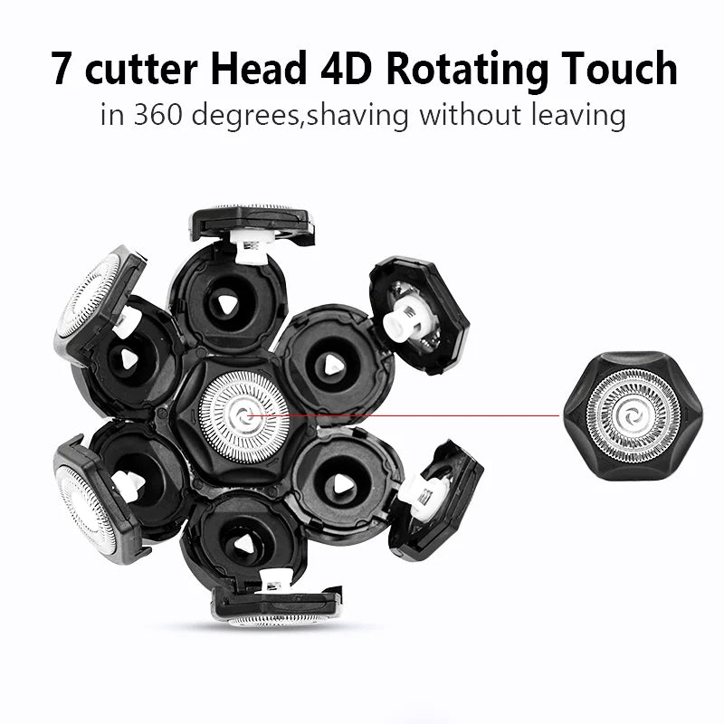 Replacement Electric Shaver Head Electric Shaver 7D Independently 7 Cutter Floating Head Waterproof Stainless Steel Razor Blade