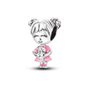 Silver Plated Boy Girl Couple Lovers Beads Charms Zirconium Dangle Fit Original Pandora Bracelet Necklace Jewelry Women Gift