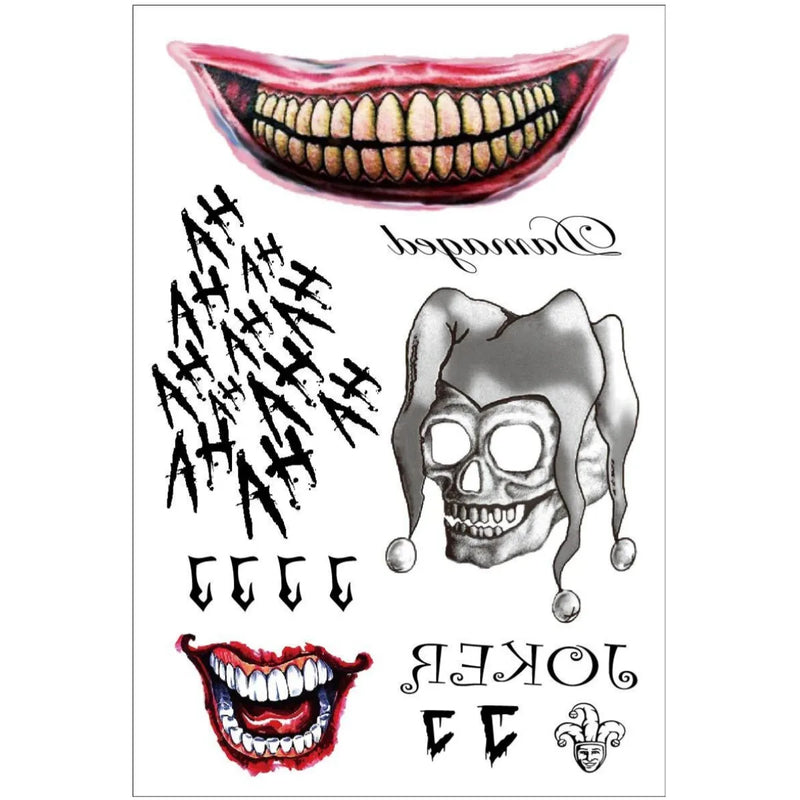 Halloween Tattoos Stickers Horror Makeup Joker Smile Stickers For Halloween Decoration Haunted House Cosplay Props Costume