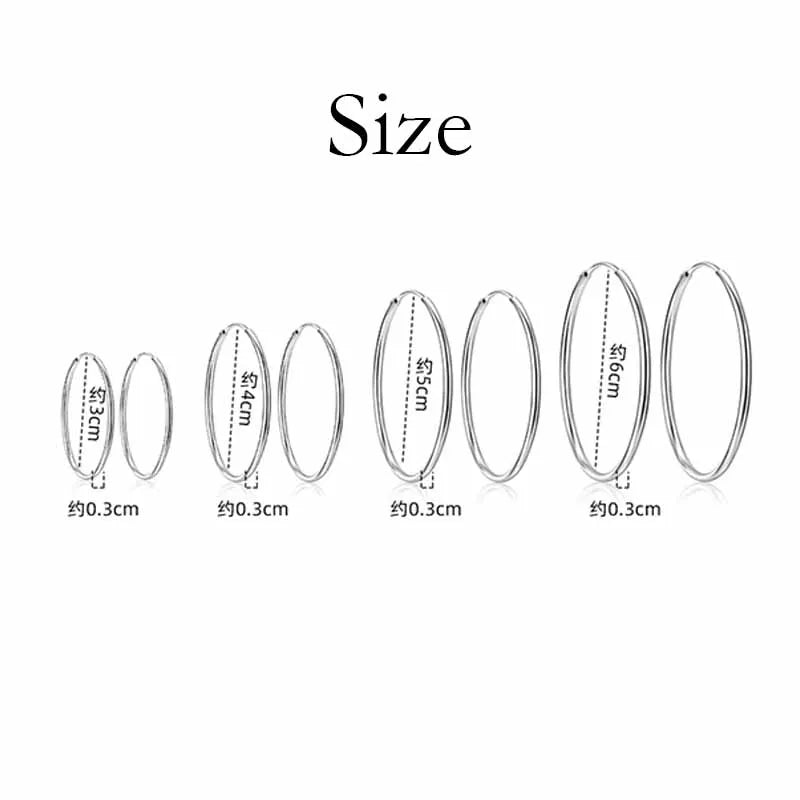 New 925 Sterling Silver 3MM Thick 3/4/5/6CM Hoops Earrings For Women Luxury Quality Jewelry Accessories 2023 Trend Free Shipping