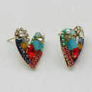 Multi Color Heart Earrings For Women Copper Glass Beads Cluster Metal Post Studs Fashion New Style Jewelry Girl Party Gift C1220