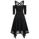 Halloween Plus Size Open Shoulder Elegant Party Dresses For Teens 2024 Lace Half Sleeve Gothic Dress Clothing Female