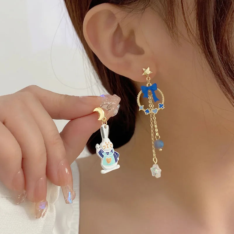 New Style Asymmetric Dangle Earrings For Women Cute Animal Rabbit Elephant Star Moon Pendant Earrings Charm Jewelry Gifts Hot