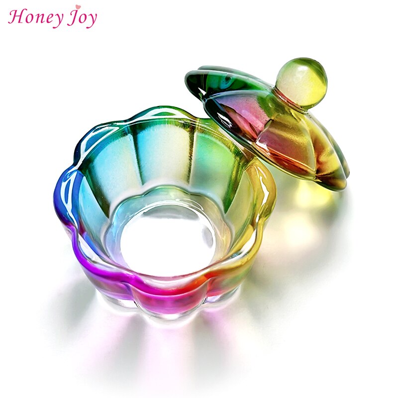 1 pc Rainbow Crystal Clear Acrylic Liquid Dish Dappen Dish Glass Cup with Lid Bowl for Acrylic Powder Monomer Nail Art Tool Kit