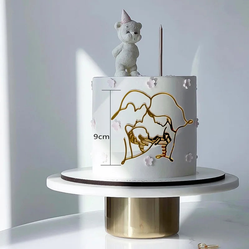 2023 New Baby's Happy Birthday Party Cake Topper Gold Cartoon Acrylic Cake Toppers for Baby Shower Cake gift Dessert Decoration