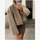 Retro Crocodile Pattern Short Women's Leather Jacket High Collar Zipper Loose Long Sleeve Jackets 2026 Lady Street Daily Wear