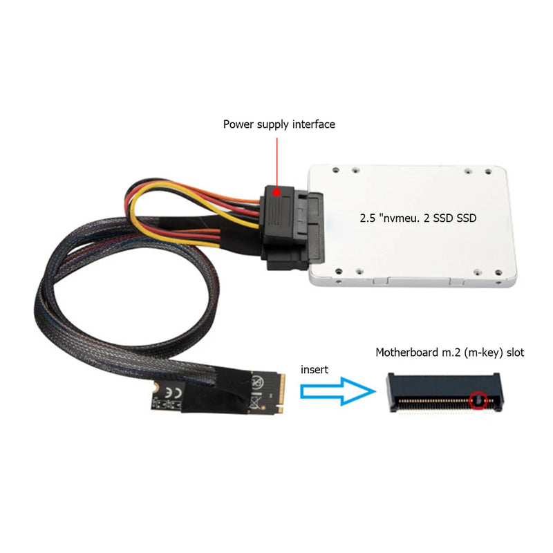 M.2 M-key to U.2 (SFF-8639) Cable with 15-pin SATA  15-Pin Female Connector for 2.5 inch NVMe SSD Hard Disk Adapter Connector