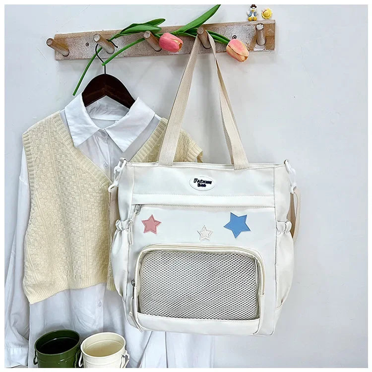 Candy Color Women Shoulder Bag Nylon Star Anime Expo Badge Display Handle Bag Versatile Girl Student Commuter Crossbody Bag