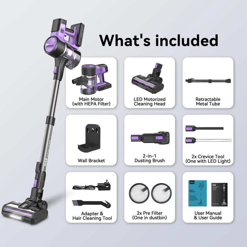 INSE S10 26000pa 350W Stick Cordless Vacuum Cleaner, 3-Speed Power Model for Hardwood Floor, Up to 50 Min,1.2L Dust for Pet Hair