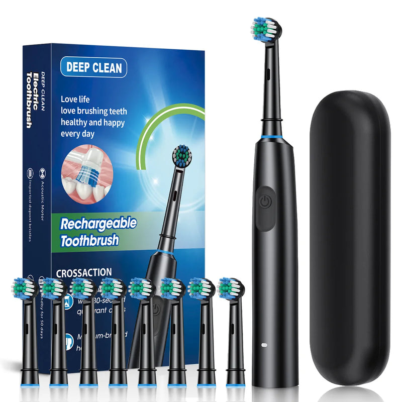 Smart Rotating Electric Toothbrush Rechargeable Toothbrush with 8 Replacement Brush Heads Rotary Electric Toothbrush Adult