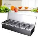 6 Compartment Trays Stainless Steel Detachable Topping Station Plastic Pizza Ingredients Condiment Dispenser Reusable For Home