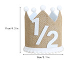 Boho 1/2 Birthday Crown Hat 6 Months Handmade Linen Hat Party Decoration Celebration Hat Photography Prop for Girls and Boys