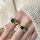 Luxury Fashion Stainless Steel Crystal Rings For Women Vintage Green Cubic Zircon Rhinestone Ring Party Statement Rings Jewelry