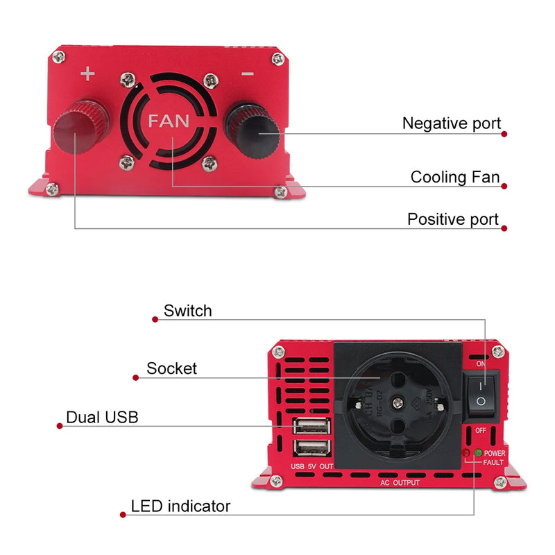 LVYUAN Power Inverter 1500W/2000W/2600W Peak Power LED Display Car Inversor DC12V AC220V High Efficiency