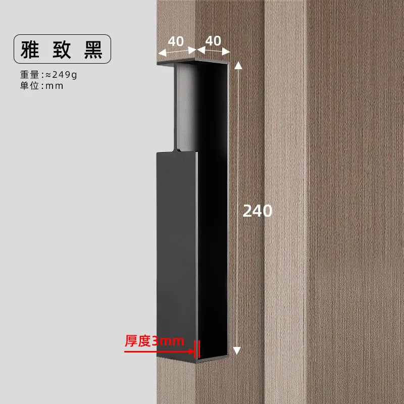 40 / 45MM Pocket Wooden  Sliding Door invisible Embedded Handle Sliding Door Hidden  Black  Aluminum Alloy  Handle