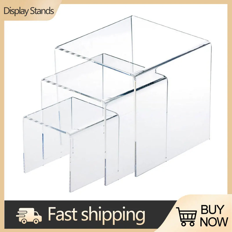 3pcs/set Acrylic Clear Display Stands Showcase Jewelry Makeup Holder Doll Cosmetics Rack Trapezoidal Cake Display Stand Rack