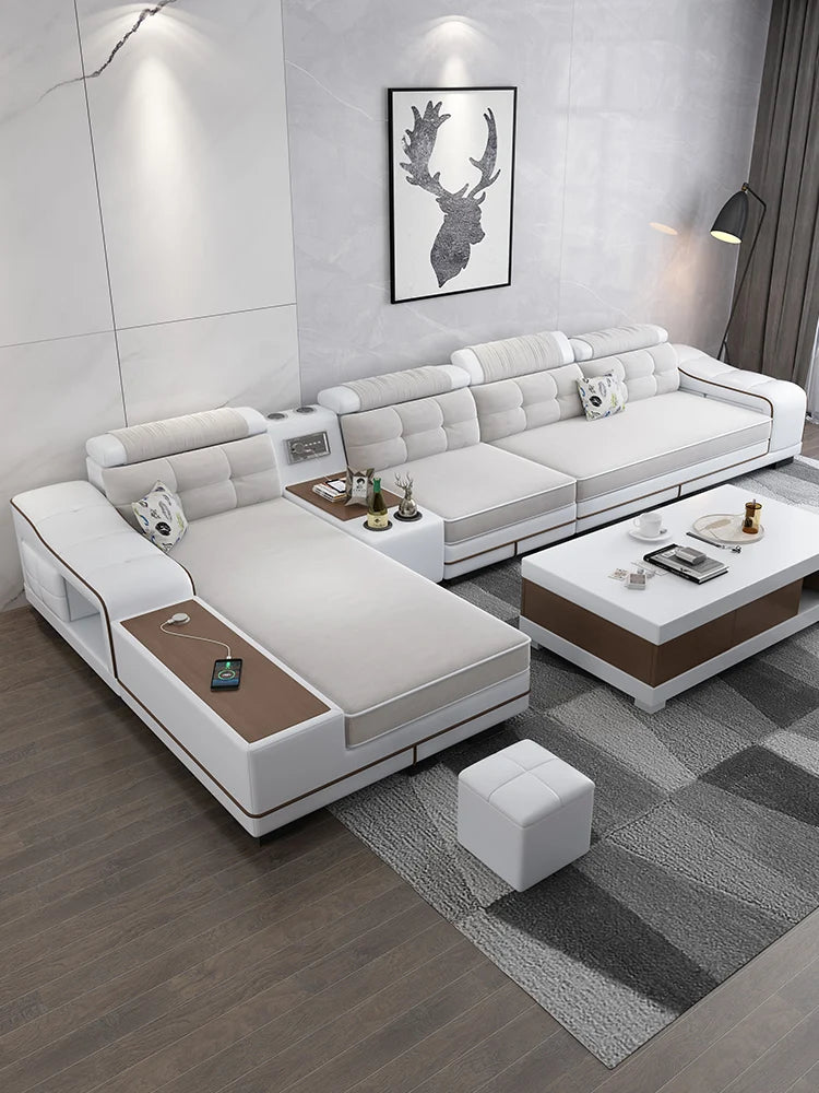 Modern minimalist latex technology fabric sofa combination corner living room solid wood Nordic sized smart furniture