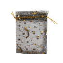 50Pcs Eid Mubarak Decoration Mesh Bag Organza Hot Stamping Silver Star Moon Candy Gift Drawstring Packaging Bag Party Supplies