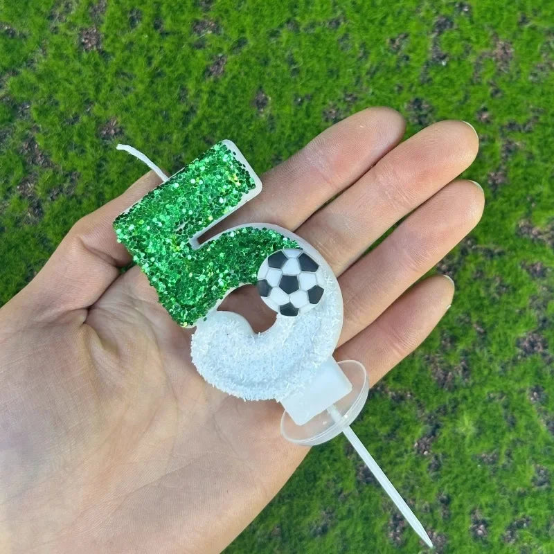 Glitter Green White Football Numbers 0-9 Candle Cake Toppers Cake DIY Decoration for Football Theme Anniversary Party Decoration
