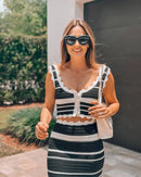 Tossy Striped Contrast Color Knitted Skirt Set 2-piece Summer Backless Casual Vest Top Women's Set 2-piece Sleeveless Skirt Set