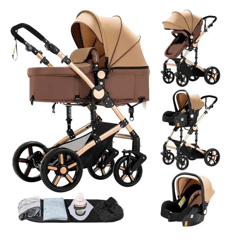 Compact Stroller 3 IN 1, Carseat Stroller Combos, Baby Stroller Multifunctional High Landscape Baby Pram for Toddlers Infant Car