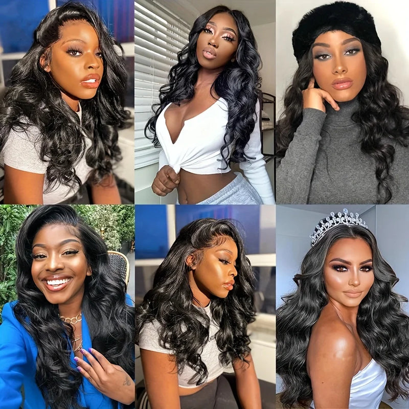 Natural Black 13x6 Body Wave 180% Density Frontal Wig Brazilian Remy Hair wig HD Transparent Lace 100% Human Hair Wig For Women